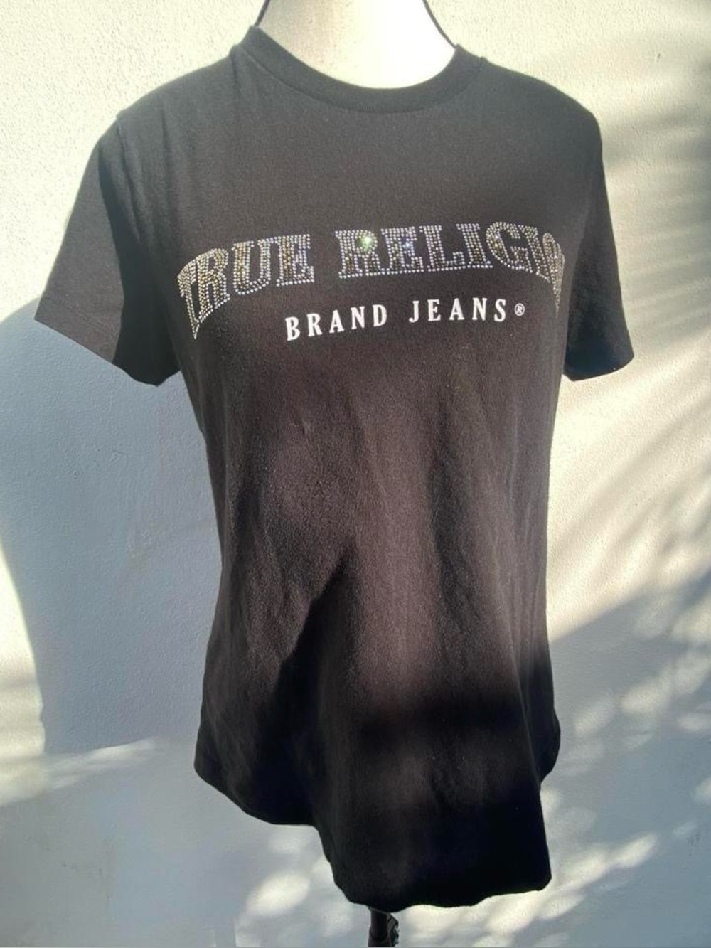 Y2K True Religion Rhinestone Graphic Black T-shirt M/L
